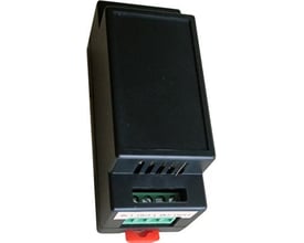 Sawux HVAC-REL relæ i sort plast med skrueklemmer mærket 'IN 1', 'OUT 1', 'IN 2', 'OUT 2' og en rød drejeknap.