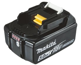 Makita 18V LXT batteri BL1850B på 5,0Ah med tydelig opladningsindikator i rød og sort plast.