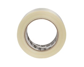 3M Tartan Filamenttape 8953 i klar, 50mm bred, viser en tæt rulle tape med tydelige filamenttråde og mærkebånd.
