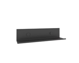Sort Svedbergs-hylde i aluminium med opret bagplade og smal forkant, set skråt forfra; måler 325 x 75 x 75 mm.