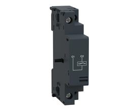 Sidebillede af Schneider Electric arbejdsstrømsudløser, viser dens kompakte design og monteringsegenskaber.
