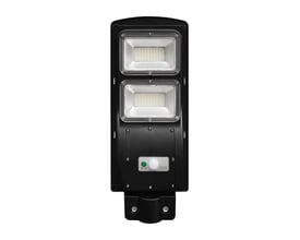 V-TAC solcelle gadebelysning med to LED-paneler, sensor og monteringsbeslag, vist på hvid baggrund.