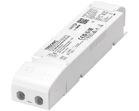 Tridonic LED driver DALI-2 LC med 35W og 48V udgangsspænding, vist fra siden på hvid baggrund.