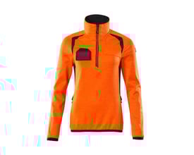 Mascot fleecetrøje til damer i Hi-Vis orange og mørk marine, str. XS, med kort lynlås og høj krave.