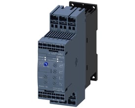 Siemens SIRIUS softstarter S0, 32A, 18.5 kW, med fjederterminaler og tydeligt mærkede knapper samt indikatorer.