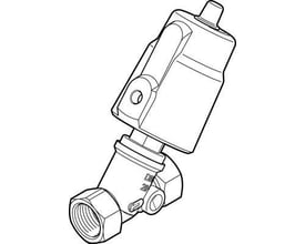 Festo skråsædeventil VZXF-L-M22C-M-A-G34-160-H3B1V-50-V, vist som en teknisk tegning i sort/hvid med fokus på ventilens struktur.