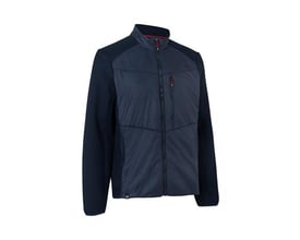 ID Identity hybridjakke i navyblå, str. XL, med vatteret front og fleeceærmer på hvid baggrund.
