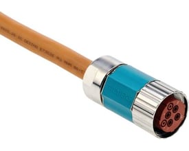 Siemens DRIVE-CLIQ signalkabel på 10 meter med 24V RJ45 stik, blå og krom detaljer.