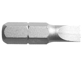 Ironside S2 Plus-bit med lige kærv og 1/4-tommers sekskanttilslutning, vist vandret med den flade spids mod højre.