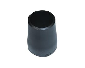Nærbillede af svejsereduktionens åbning, viser den indre diameter på 114,3 mm og stålmaterialet.