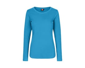 ID Identity dame T-shirt i turkis, str. L, med lange ærmer og rund halsudskæring i blød interlock-kvalitet.