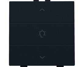 Niko dæmpertryk i sort med symboler for op, pære og ned, viser tydeligt lysdæmpningsfunktion.