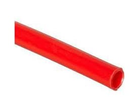 Parker Legris PU-rør i rød, med udvendig diameter på 6 mm og indvendig diameter på 4 mm, vist på hvid baggrund.