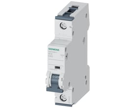 Siemens SENTRON 5SY automatsikring med 1 pol, C-kurve og 45A mærkestrøm, vist fra siden med tydelig angivelse af 'O-OFF' og 230/400V.