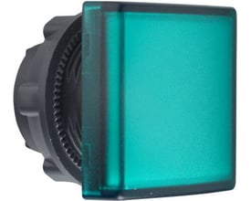 Schneider Electric Harmony Style 5 lampehoved med grøn firkantet linse til LED, fremstillet i plast og kompatibel med XB5-A serien.