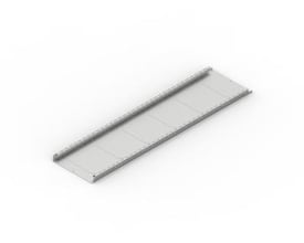 Cubic skabsskinne i metal, 1,5 meter dyb og 6 meter lang, præsenteret på hvid baggrund.