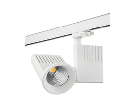 SG Armaturen Zip Pro 3-fase spotlight i hvid, 4000K, DALI, monteret på en hvid skinne.