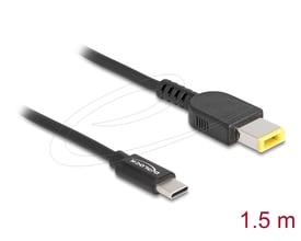 Sort DeLock-ladekabel til bærbar computer med USB-C-stik og gult Lenovo 11,0 x 4,5 mm-stik.
