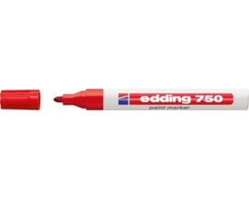 Nærbillede af Edding 750 paint marker i rød, viser den runde spids og dens skrivebredde på 2-4mm.