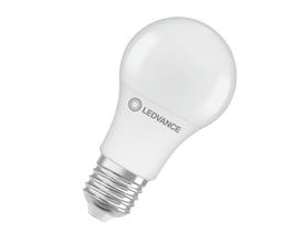Hvid LEDVANCE LED-standardpære med mat, rund top og E27-fatning, 13 W og varmt lys på 2700 K.