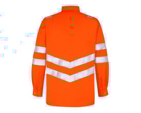 Engel skjorte 7011-194 OR, str. 43/44, i orange. Billedet viser ryggen med reflekser i vinkelform på ærmer og krop.