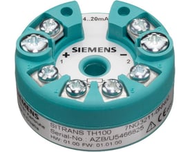 Siemens Sitrans TH100 temperaturtransmitter med 4-20 mA udgang og EX godkendelse, vist med tydelige terminaler og mærkning.