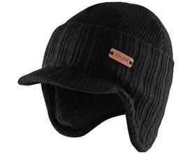 Blåkläder Workwear vinter cap i sort, størrelse L/XL, med øreklapper og ribstrik i 100% akryl.