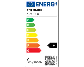 Energimærke for ANTIDARK Easy Mini W75 LED-loftlampe, klassificeret som F på en skala fra A til G.