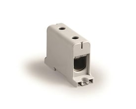Ensto KE63 gennemgangsklemme, 35-150 mm², i grå farve, isoleret med blød skygge og fokuseret på klemmehuset.