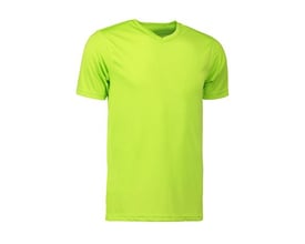 ID Identity T-shirt Yes i limegrøn i størrelse 3XL, med V-hals og korte ærmer, fremstillet i svedtransporterende materiale.