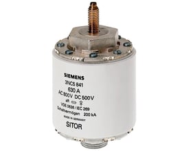 Siemens SITOR sikring 3NC5 841, 630 A, AC 800V DC 500V, med indvendigt gevind og boltterminal, Made in Germany.