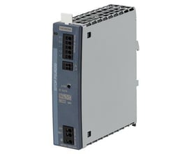 Siemens SITOP PSU6200 strømforsyning 12V/7A, grå metal med blå frontpanel og terminaler til input/output.