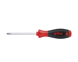 Wiha SoftFinish Pozidriv-skruetrækker PZ1 med 80 mm skaft og ergonomisk greb i sort og rød.