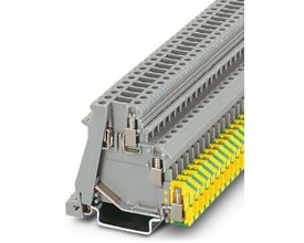 Phoenix Contact DOK 1,5 TG aktor-/sensorklemme i grå, vist fra siden med skruetilslutning og monteringsskinne på NS 35/7,5.