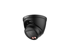 Sort Dahua 4 MP AI-overvågningskamera med motoriseret 2,7-12 mm-objektiv og to lys ved linsen.