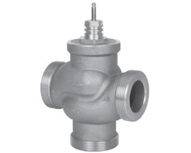 Danfoss sædeventil VRB3, DN40, PN16, kvs 25, i sølvfarvet metal med gevindtilslutning og tydelig flowpil.