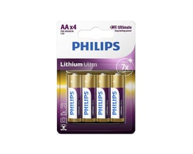 Pakke med 4 stk. Philips Ultra lithium batterier i AA LR6 størrelse med 1.5V og op til 7x længere plus effekt.