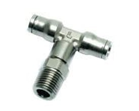 Legris T-stykke med gevind, Ø8 x 1/8" KRG 3608 fra Parker Hannifin, fremstillet i forniklet messing med udvendigt BSPT gevind.
