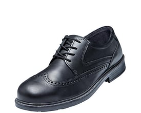 Atlas sikkerhedssko CX 325 ESD i sort okselæder med snørebånd og dekorative huller, str. 39.