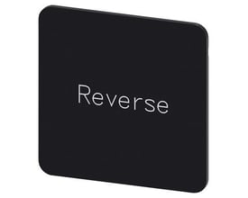Siemens mærkningsplade i sort med hvid tekst "Reverse", størrelse 27x27 mm, til labelholder.