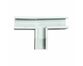 SpectrumLEDs hvide aluminiumsprofil til LED-strips ses forfra med en vandret profil og en midterdel, der går nedad.