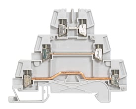 Legrand TRIP klemme i grå plast til 2.5mm² ledning, vist i tværsnit med kobberledere og skrueterminaler.