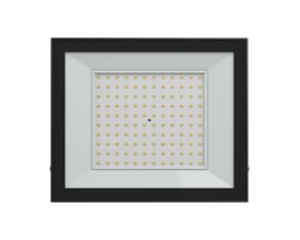 Sort SpectrumLED 100 W LED-projektør med synlige lysdioder set forfra, IP65 og 4000 K.