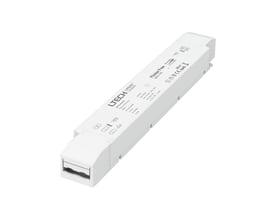 LTech 75W LED driver med 24V DC udgang og IP20 klassifikation, viser mærkninger for Triac/push dim/CCT dæmpning.