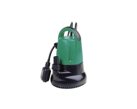 Transportabel dykpumpe TSN 300 S i grøn og sort plast, med håndtag og automatisk svømmer. Pumpen er 300W og yder 110 liter/min.