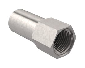 Geberit Mapress overgang muffer, 22mm x 1/2" RP, i poleret rustfrit stål med en glat cylinder og en sekskantet nippelende.