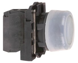 Schneider Electric trykknap i sort, Harmony Style 5 XB5 serien, 22 mm diameter, 1NO kontakt og hvid trykknap.