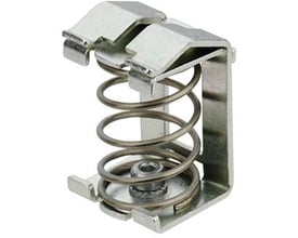 Nærbillede af Weidmüller skærmklemme KLBÜ 10-20 SC, der viser dens robuste metaldesign og fjederbelastede fastgørelse.