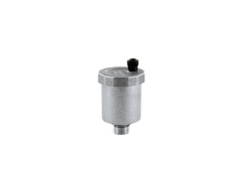 3/8" ligeløbende luftudlader, forniklet og godkendt til 10 bar, med cylindrisk sølvfarvet krop og sort top.