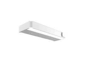 Svedbergs LED-belysning til skab i mathvid, 60 x 20 cm med udtag H, set skråt nedefra.
